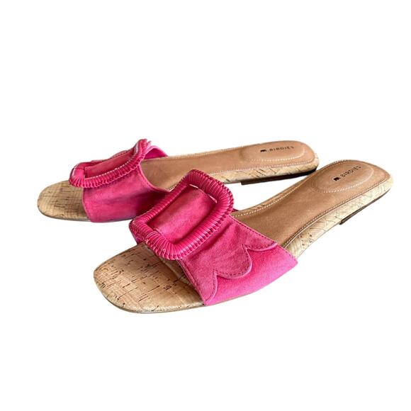 BIRDIES The Kiwi Women's Size 11 Ultra Pink Suede Buckle Slip-On Comfort Slides - Picture 1 of 8